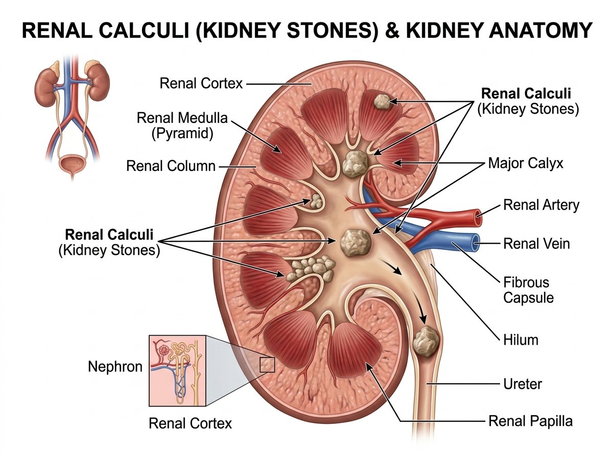Renal Calculi Kidney Stones Anatomy Diagram